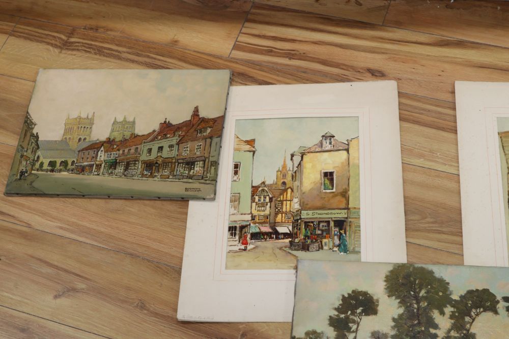 Godwin Bennett (1888-1950), three views of Wimborne, Dorset, oil on canvas, all approximately 30cm x 41cm
